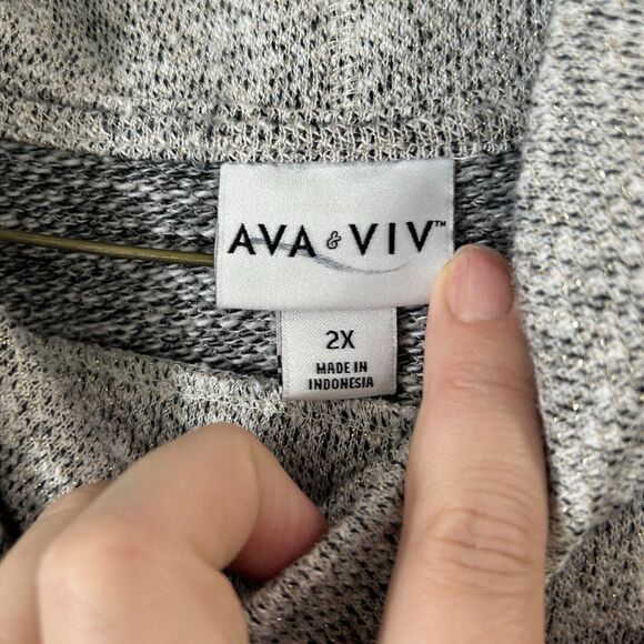 Ava And Viv Sweater 2X Warm Neutral Metallic High Neck Minimalist Comfy Stretch - Picture 2 of 11